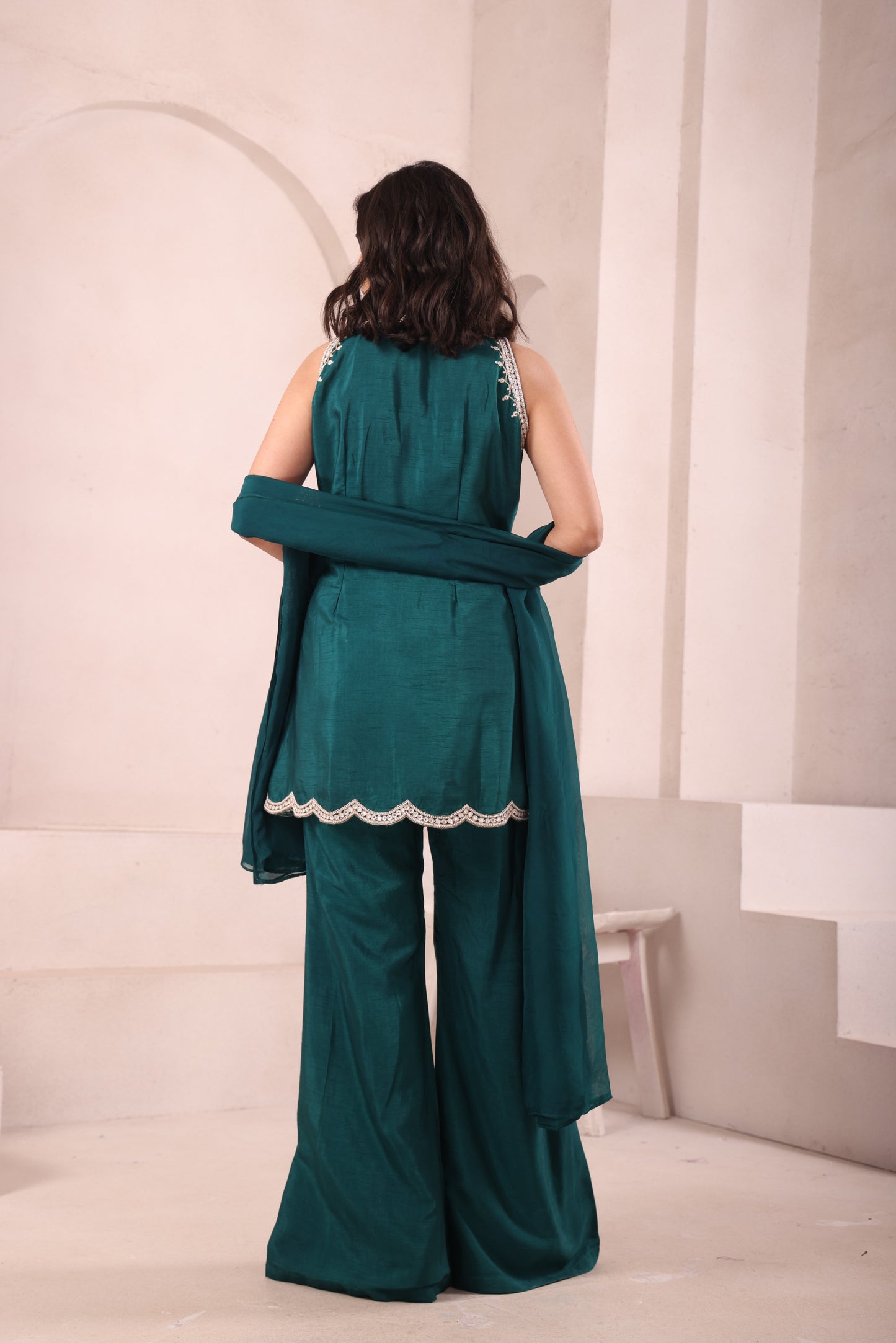 Emerald Green Hand Embroidered Halter Neck Set