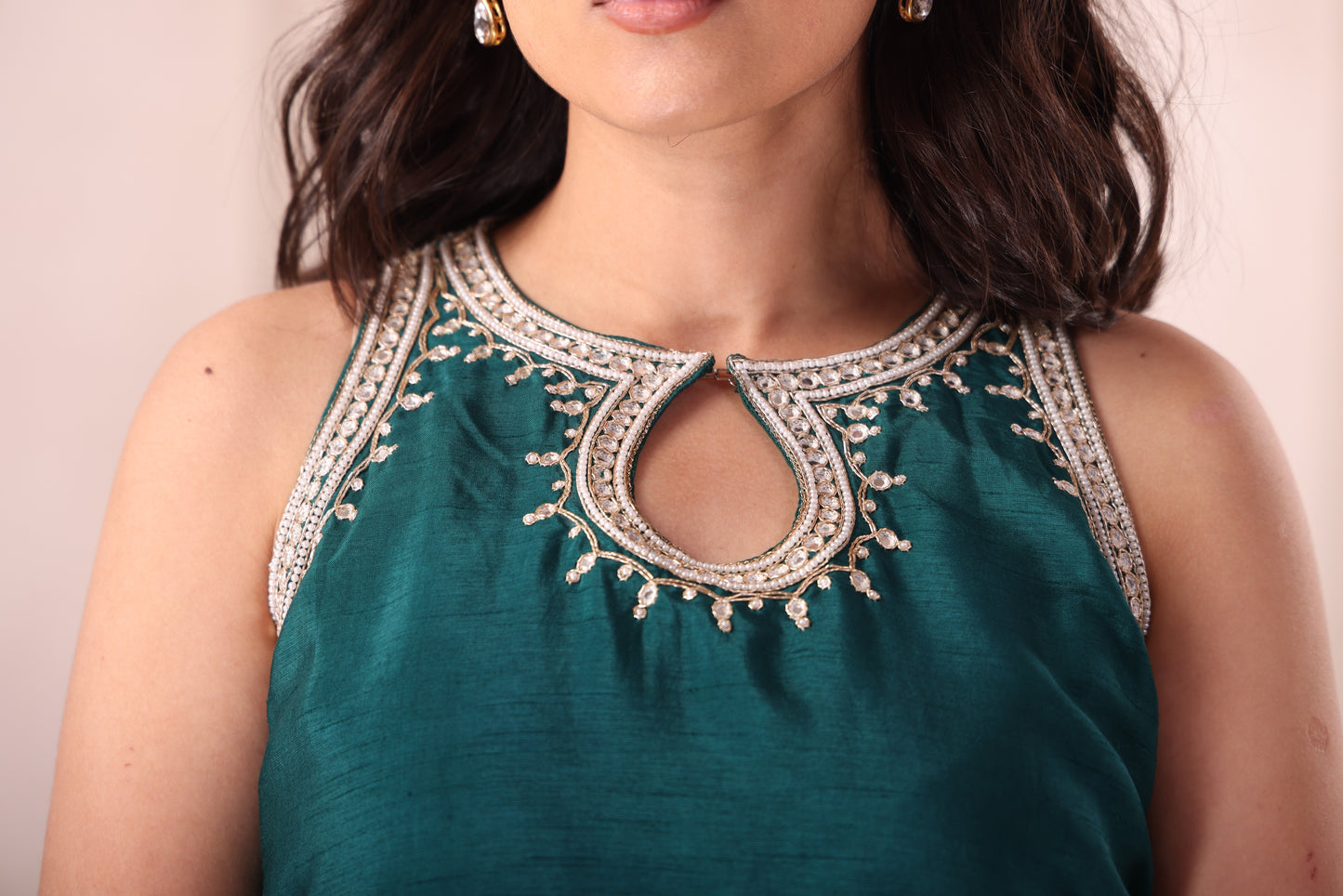 Emerald Green Hand Embroidered Halter Neck Set