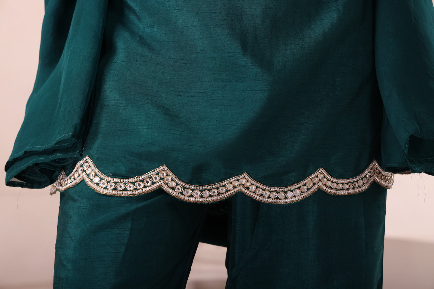 Emerald Green Hand Embroidered Halter Neck Set