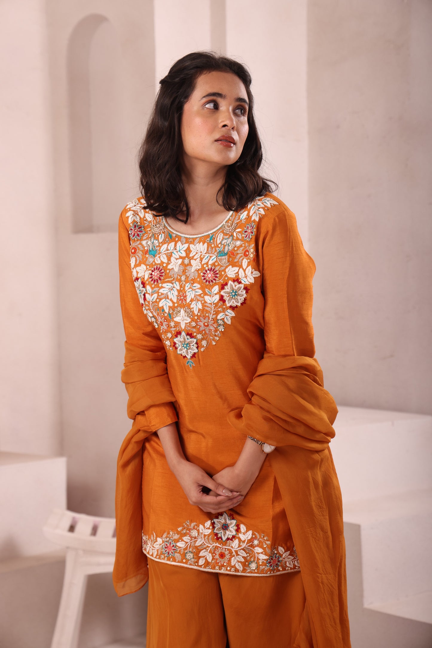 Rust Hand Embroidered Sharara Set