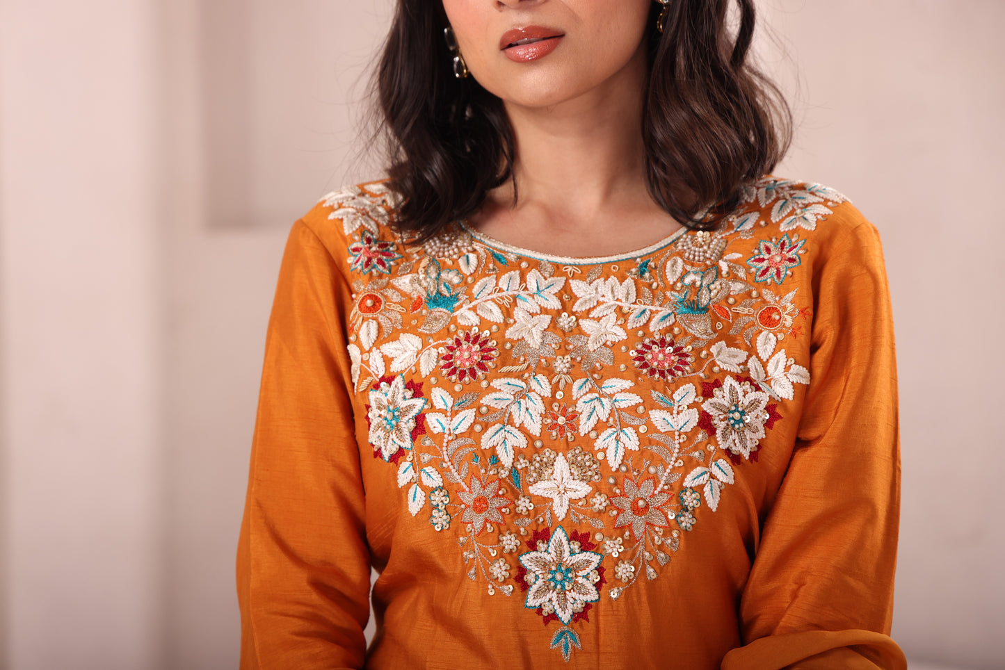 Rust Hand Embroidered Sharara Set