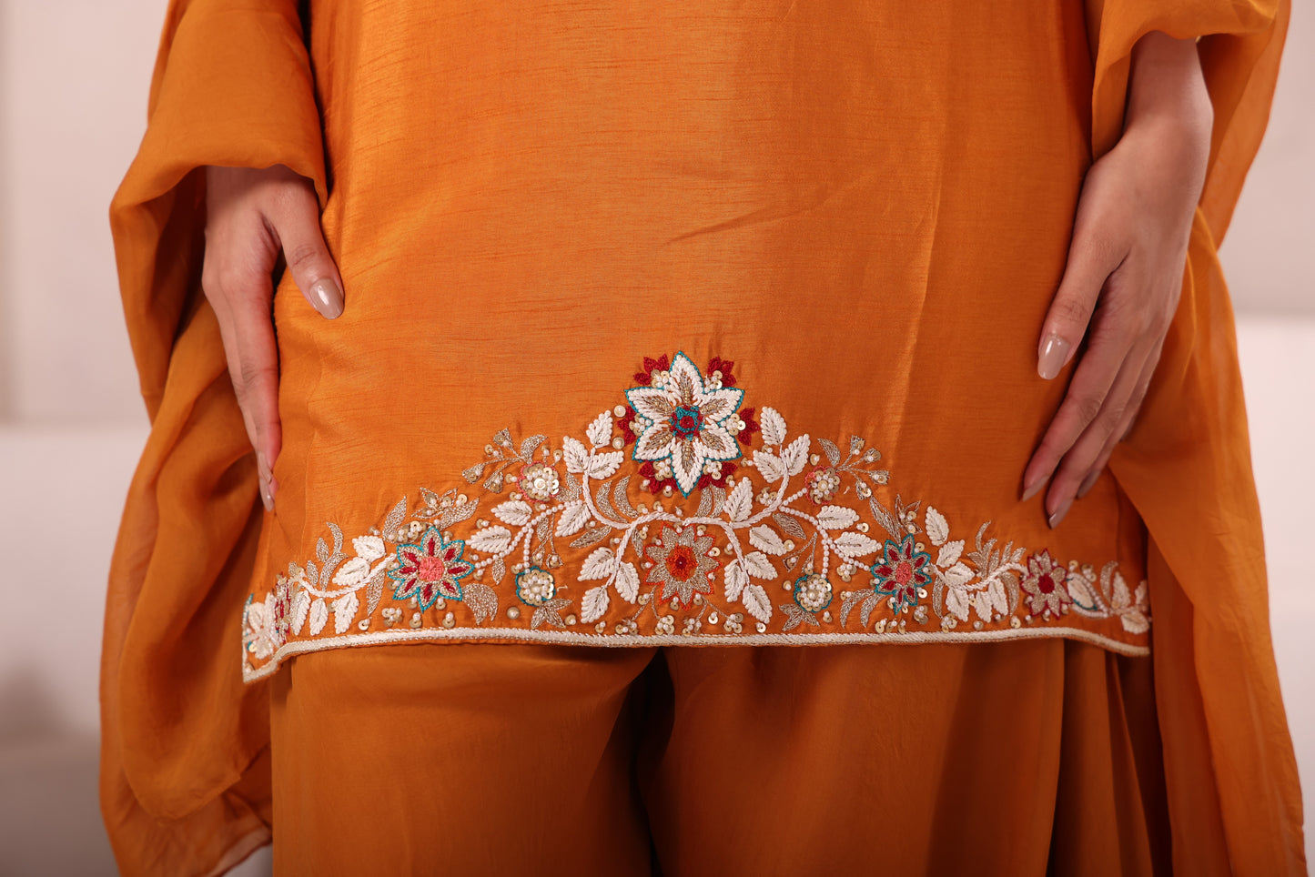 Rust Hand Embroidered Sharara Set