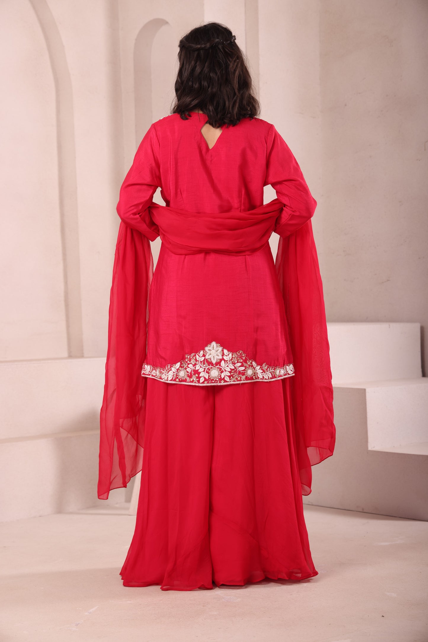 Fuchsia Pink Hand Embroidered Sharara Set