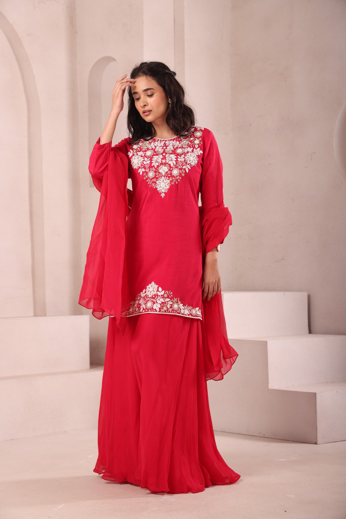 Fuchsia Pink Hand Embroidered Sharara Set