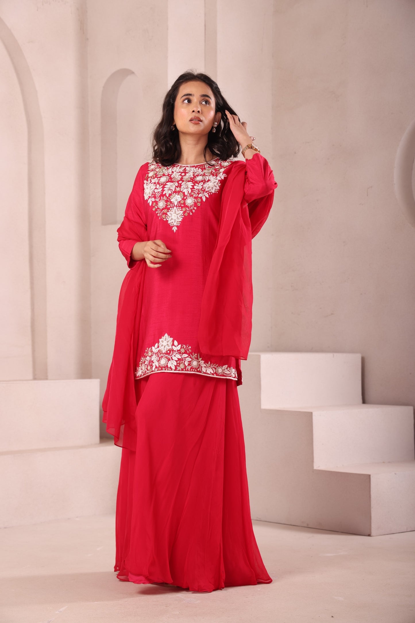 Fuchsia Pink Hand Embroidered Sharara Set