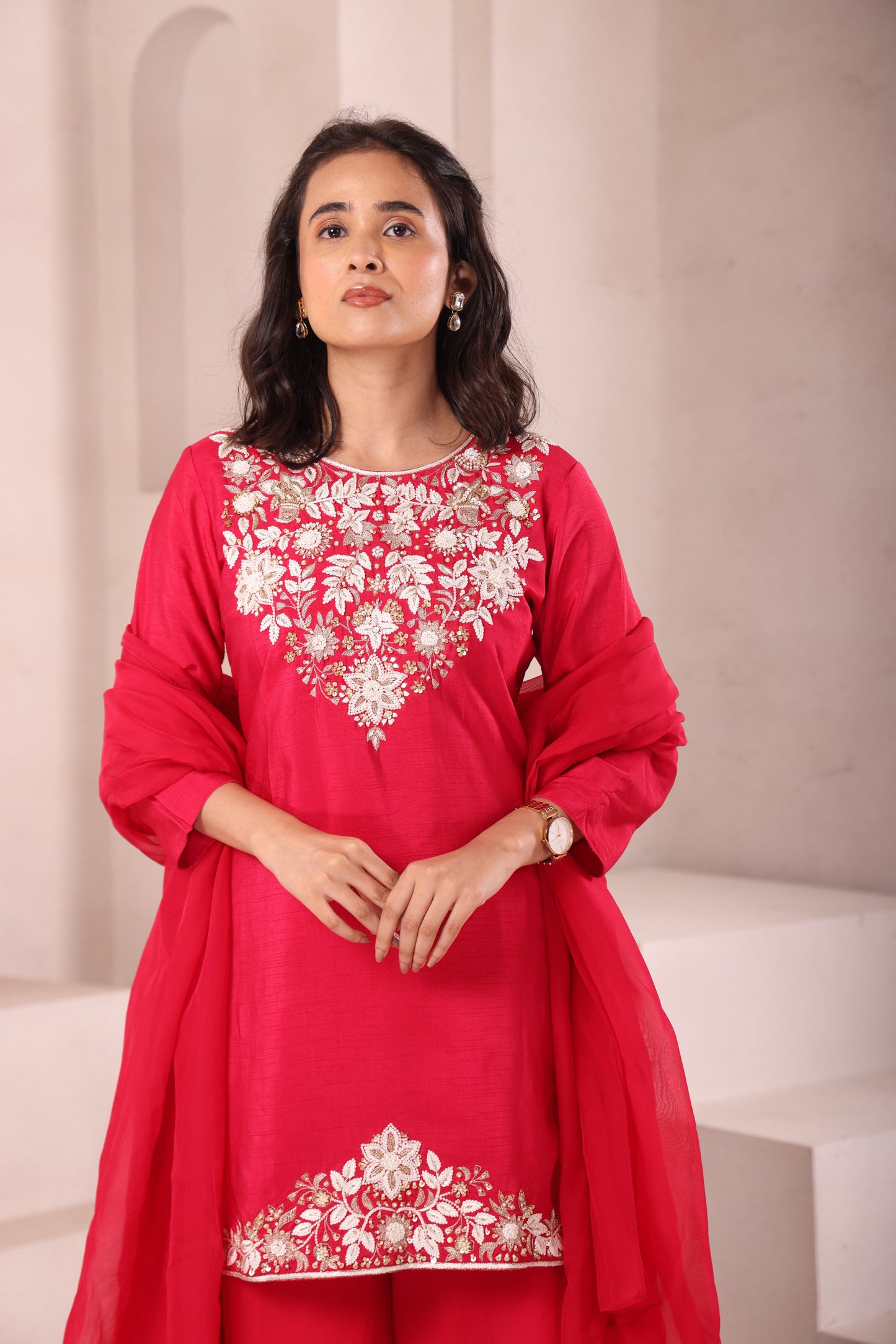 Fuchsia Pink Hand Embroidered Sharara Set