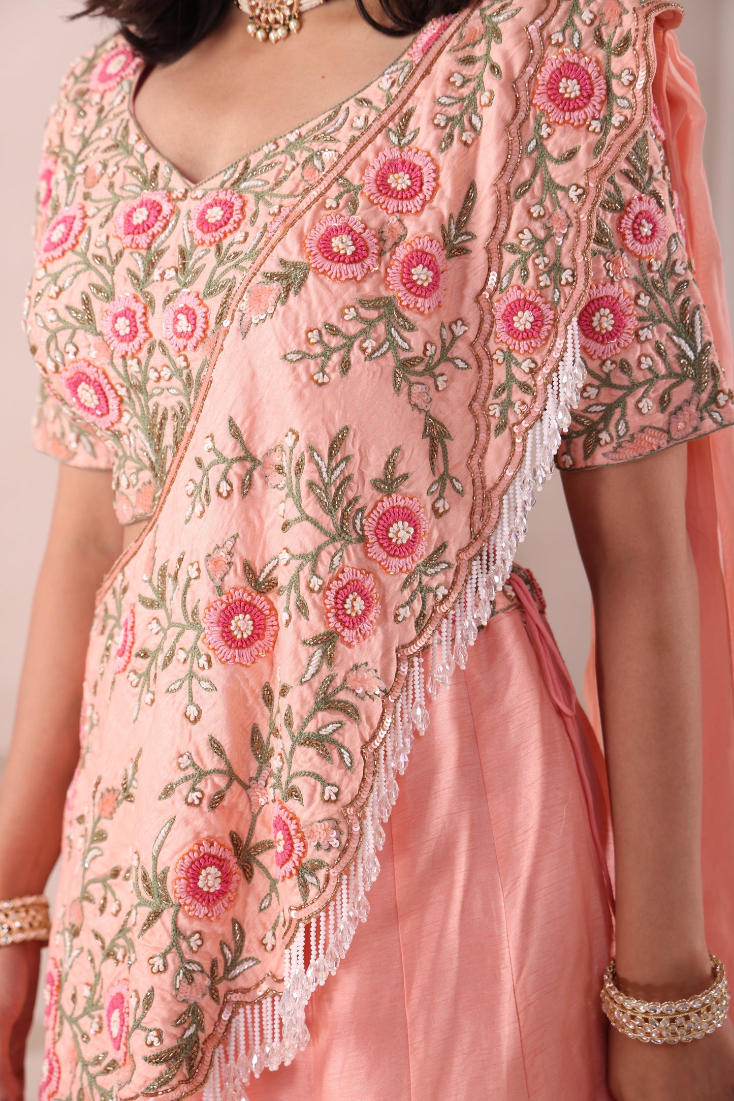 Peach Hand Embroidered Lehenga Choli