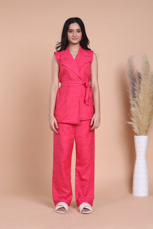 Silk Solid Pink blazer set