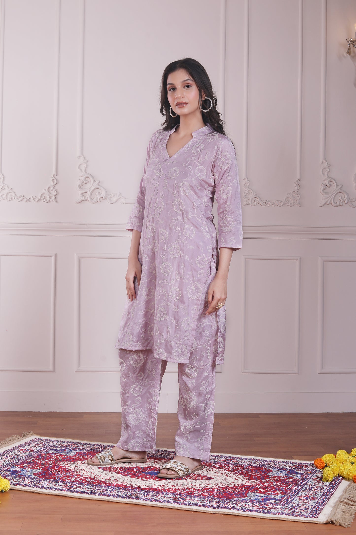 Lilac Embroidered Kurta Set