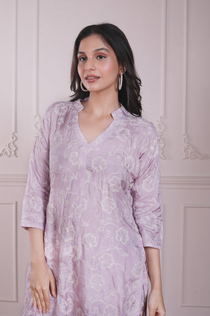 Lilac Embroidered Kurta Set
