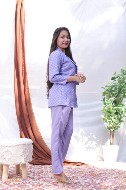 Purple Double Breasted Blazer Set