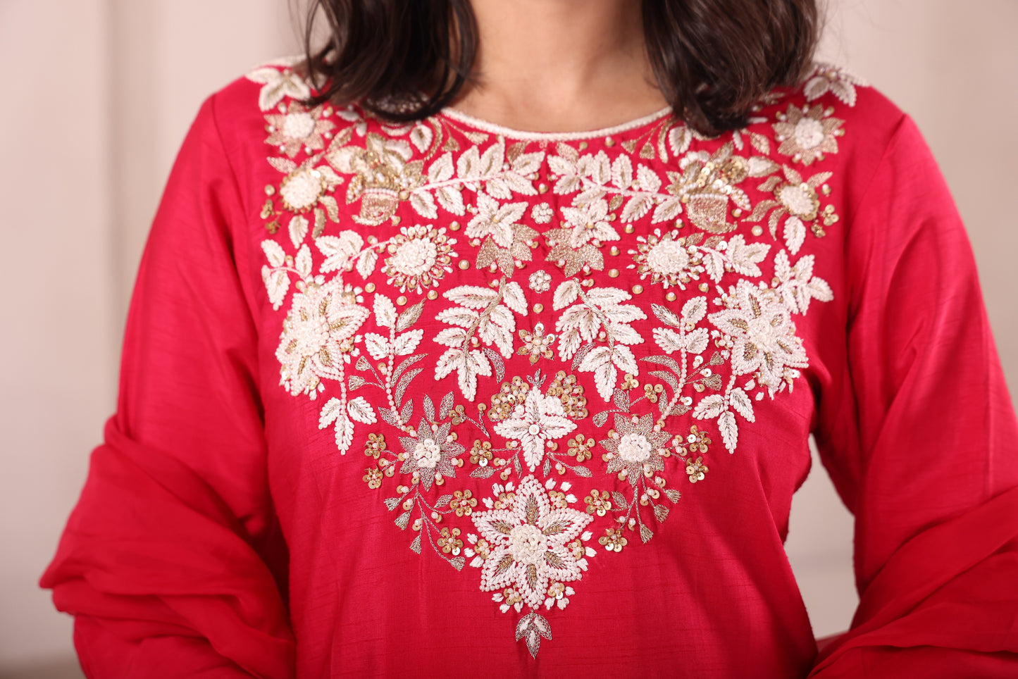 Fuchsia Pink Hand Embroidered Sharara Set