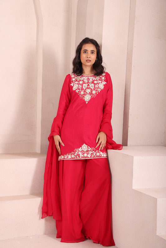 Fuchsia Pink Hand Embroidered Sharara Set
