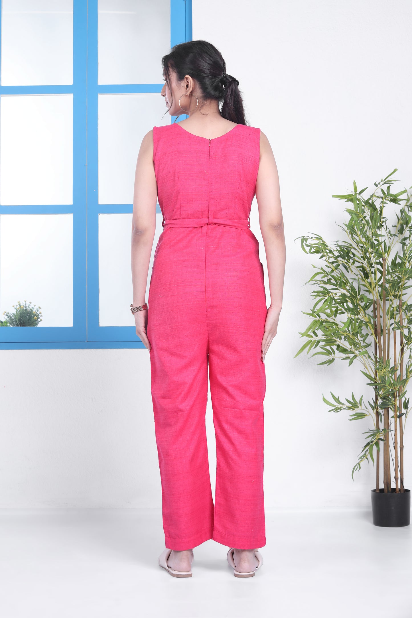 Silk Solid Pink Jumpsuit