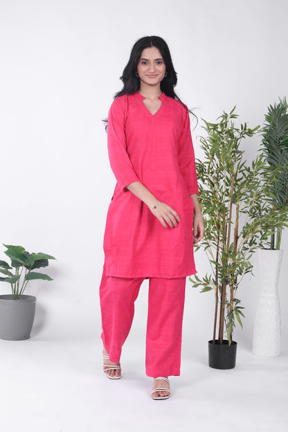 Silk Solid Pink Kurta Set