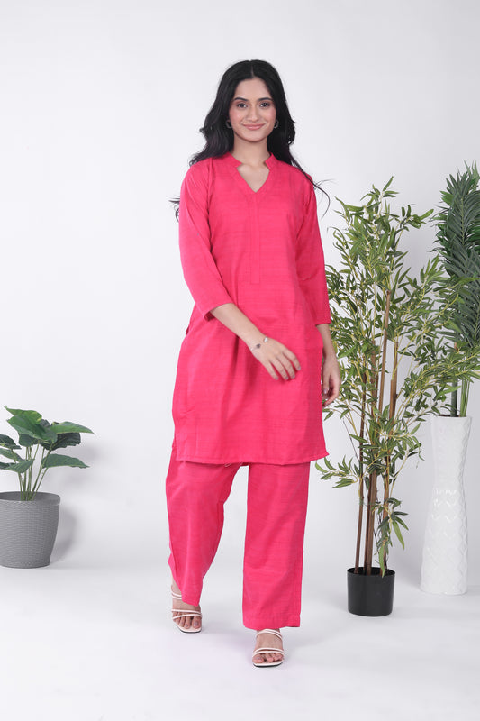 Silk Solid Pink Kurta Set