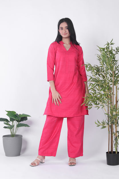 Silk Solid Pink Kurta Set