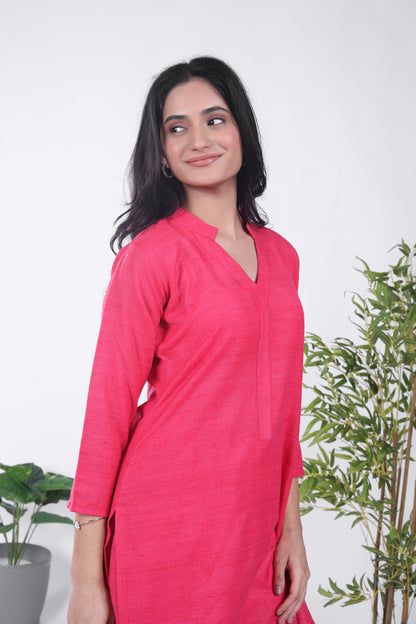 Silk Solid Pink Kurta Set