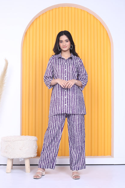 Linen Monsoon Purple Shirt Co-ord Set