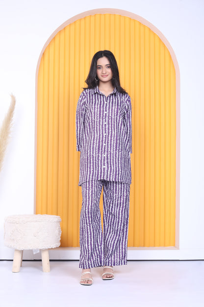 Linen Monsoon Purple Shirt Co-ord Set
