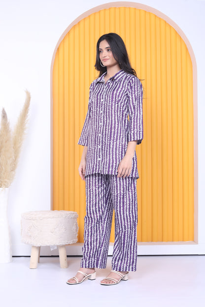 Linen Monsoon Purple Shirt Co-ord Set
