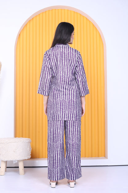Linen Monsoon Purple Shirt Co-ord Set