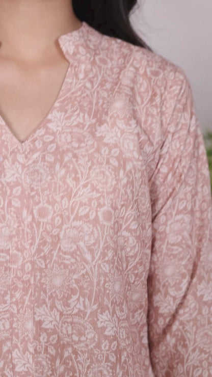 Linen Brown Floral Kurta Set